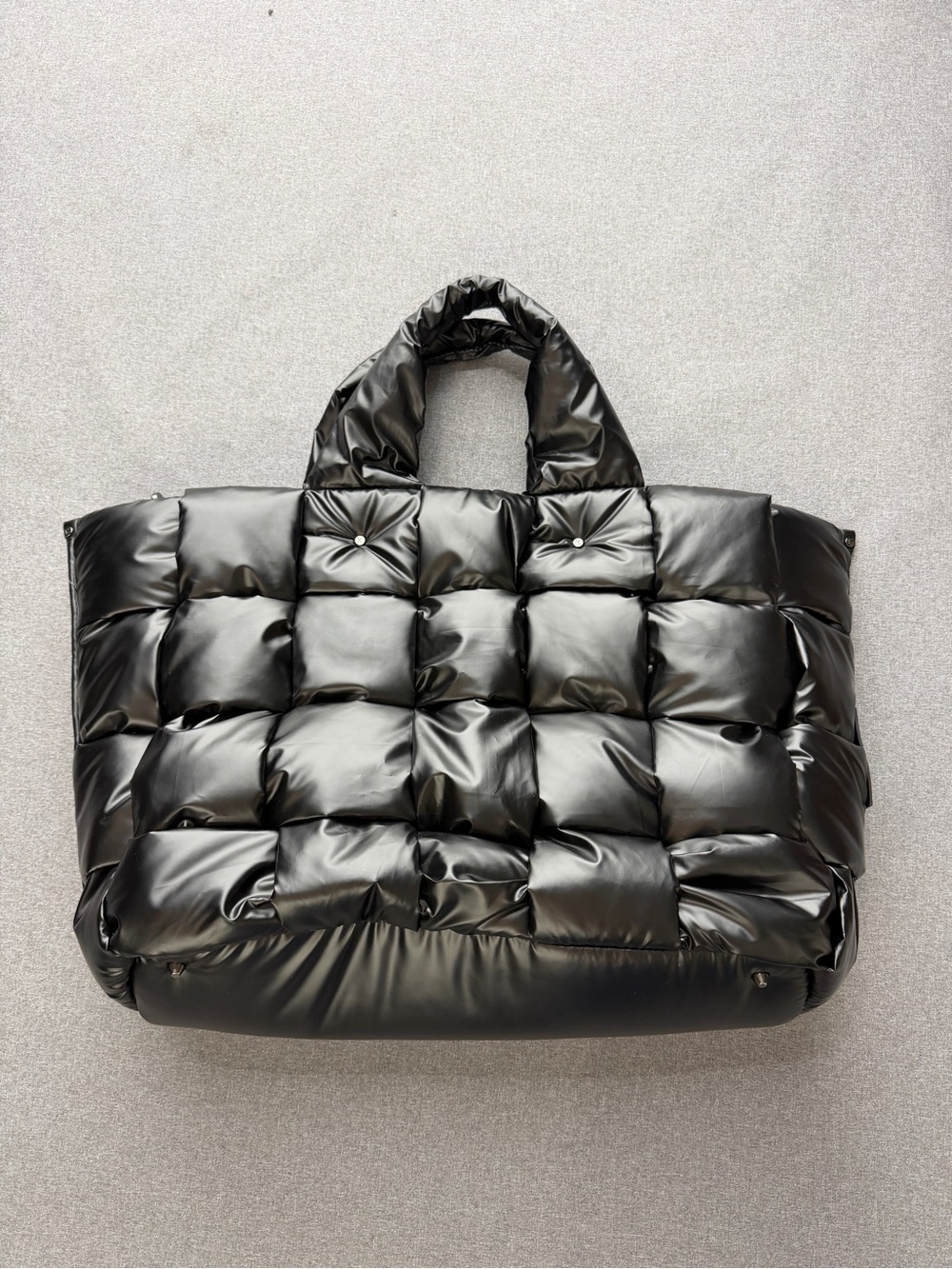 KYHA Studios Black Glossy Puffer Quilted Tote Bag NWOT